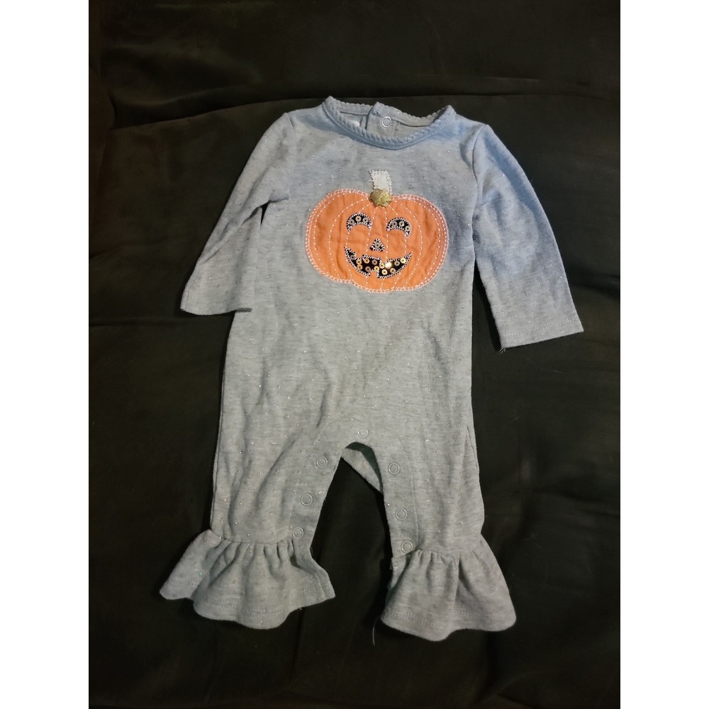 Mudpie Halloween pumpkin romper one piece 0 3 months